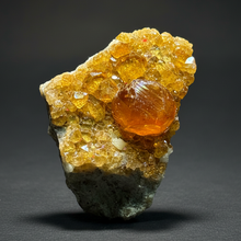 Load image into Gallery viewer, Hessonite Garnet Cluster on Matrix – Natural Collector Specimen from Pakistan | High-Grade Orange-Red Garnet Crystals