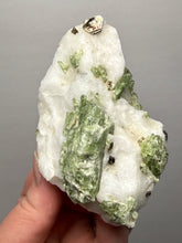 Load image into Gallery viewer, Electric Green Diopside on Quartz – Collector Mineral Specimen (Gilgit-Baltistan) Pakistan