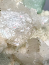 Load image into Gallery viewer, High-Grade Gemmy Green Apophyllite on White Stilbite | Deccan Traps, Maharashtra, India