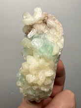 Load image into Gallery viewer, High-Grade Gemmy Green Apophyllite on White Stilbite | Deccan Traps, Maharashtra, India