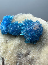 Load image into Gallery viewer, Rare Electric Blue Pentagonite on Druzy Matrix – Collector Mineral Specimen | India
