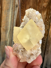 Load image into Gallery viewer, Golden Yellow “Diamond” Calcite on Pearl Heulandite Matrix | Maharashtra, India