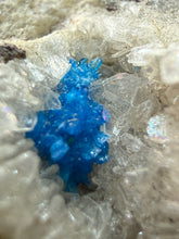 Load image into Gallery viewer, Rare Electric Blue Pentagonite on Druzy Matrix – Collector Mineral Specimen | India