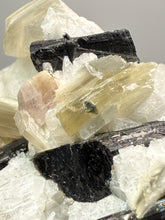 Load image into Gallery viewer, Dark Green Cap Stak Nala Tourmaline & Pink Morganite on Cleavelandite on Quartz Matrix – Haramosh Mountains, Pakistan