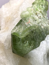 Load image into Gallery viewer, Electric Green Diopside on Quartz – Collector Mineral Specimen (Gilgit-Baltistan) Pakistan