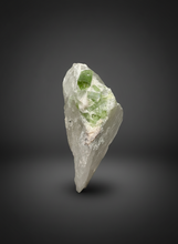 Load image into Gallery viewer, Vibrant Green Tourmaline on Quartz Crystal | Pegmatite Mineral Specimen from Pakistan