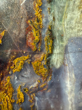 Load image into Gallery viewer, PREMIUM DISPLAY or LAPIDARY SLAB • Moroccan “Dream Landscape Jagate” (Purple, Teal, Red, Green, Red, Yellow & Orange Moss Plume Agate + Jasper) Stone • Double Sided • High Atlas Mountains • Unpolished