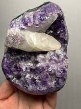 Load image into Gallery viewer, Druzy Amethyst on White Cathedral Calcite on Amethyst Cluster | Uruguay
