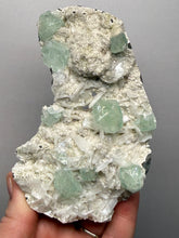 Load image into Gallery viewer, High-Grade Gemmy Green Apophyllite on White Stilbite | Deccan Traps, Maharashtra, India