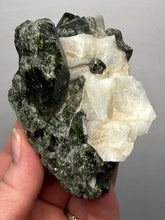 Load image into Gallery viewer, Electric Green Diopside on Quartz – Collector Mineral Specimen (Gilgit-Baltistan) Pakistan