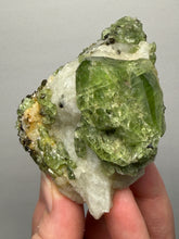 Load image into Gallery viewer, Electric Green Diopside on Quartz – Collector Mineral Specimen (Gilgit-Baltistan) Pakistan
