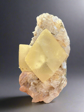 Load image into Gallery viewer, Golden Yellow “Diamond” Calcite on Pearl Heulandite Matrix | Maharashtra, India