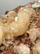 Load image into Gallery viewer, LG Shiny Peach Stilbite and Mint Green Apophyllite on Druzy Red Heulandite – High-Grade Collector Mineral Specimen from India