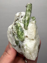 Load image into Gallery viewer, Electric Green Diopside on Quartz – Collector Mineral Specimen (Gilgit-Baltistan) Pakistan