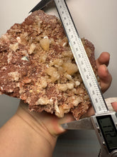 Load image into Gallery viewer, XLG Shiny Peach Stilbite and Mint Green Apophyllite on Druzy Red Heulandite – High-Grade Collector Mineral Specimen from India