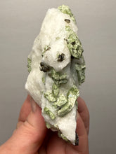 Load image into Gallery viewer, Electric Green Diopside on Quartz – Collector Mineral Specimen (Gilgit-Baltistan) Pakistan