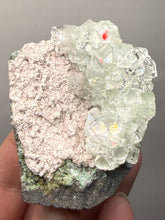 Load image into Gallery viewer, Light Mint Green “Disco Ball” Radial Apophyllite on Pink & Green Heulandite — Deccan Traps, India