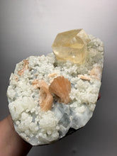 Load image into Gallery viewer, XXL Museum-Quality Golden Optical Calcite & Red Heulandite Encrusted Pink Stilbite on Druzy Chalcedony | India | Mineral Display Showpiece Specimen