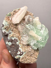 Load image into Gallery viewer, Light Mint Green Apophyllite & Stilbite on Pink & Green Heulandite — Deccan Traps, India