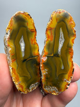 Load image into Gallery viewer, High-Grade Indonesian Sumatra Agate Pair – Vibrant Banded Chalcedony with Rich Color Zoning | Ethical Lapidary & Collector Display Specimens