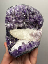 Load image into Gallery viewer, Druzy Amethyst on White Cathedral Calcite on Amethyst Cluster | Uruguay