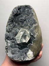 Load image into Gallery viewer, High-Grade Optical Calcite on Black Druzy Chalcedony Stalactites Zeolite| Maharashtra, India