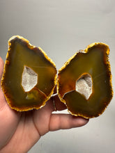 Load image into Gallery viewer, High-Grade Indonesian Sumatra Agate Pair – Vibrant Banded Chalcedony with Rich Color Zoning | Ethical Lapidary & Collector Display Specimens