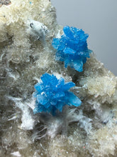 Load image into Gallery viewer, Rare Electric Blue Pentagonite on Druzy Matrix – Collector Mineral Specimen | India