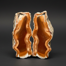 Load image into Gallery viewer, Indonesian Sumatra Agate Pair – Vibrant Banded Chalcedony with Rich Color Zoning | Ethical Lapidary & Collector Display Specimens