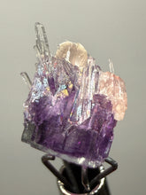 Load image into Gallery viewer, Rhodochrosite + Quartz on Purple Isometric Fluorite (Thumbnail Specimen) | Wutong Mine, China