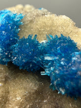 Load image into Gallery viewer, Rare Electric Blue Pentagonite on Druzy Matrix – Collector Mineral Specimen | India