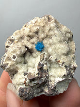 Load image into Gallery viewer, Rare Electric Blue Pentagonite on Druzy Matrix – Collector Mineral Specimen | India