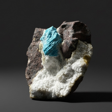 Load image into Gallery viewer, Rare Electric Blue Pentagonite on Druzy Matrix – Collector Mineral Specimen | India