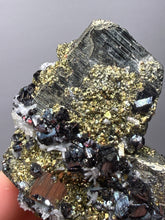 Load image into Gallery viewer, New Find: Huanzala Mine Peru Sphalerite + Chalcopyrite + Apatite + Calcite + Quartz | Collector Display Specimen