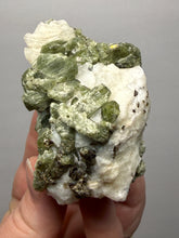 Load image into Gallery viewer, Electric Green Diopside on Quartz – Collector Mineral Specimen (Gilgit-Baltistan) Pakistan