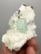 Load image into Gallery viewer, High-Grade Gemmy Green Apophyllite on White Stilbite | Deccan Traps, Maharashtra, India
