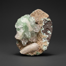 Load image into Gallery viewer, Light Mint Green Apophyllite & Stilbite on Pink & Green Heulandite — Deccan Traps, India