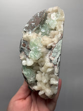 Load image into Gallery viewer, High-Grade Gemmy Green Apophyllite on White Stilbite | Deccan Traps, Maharashtra, India