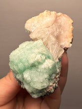 Load image into Gallery viewer, High-Grade Gemmy Green Apophyllite on White Stilbite | Deccan Traps, Maharashtra, India