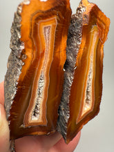 Load image into Gallery viewer, High-Grade Indonesian Sumatra Agate Pair – Vibrant Banded Chalcedony with Rich Color Zoning | Ethical Lapidary & Collector Display Specimens