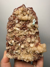 Load image into Gallery viewer, LG Shiny Peach Stilbite and Mint Green Apophyllite on Druzy Red Heulandite – High-Grade Collector Mineral Specimen from India
