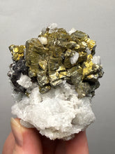Load image into Gallery viewer, High-Grade Golden Pyrite, Galena & Sphalerite on Quartz | Collector Mineral Specimen | Madan Ore Field, Rhodope Mountains, Bulgaria