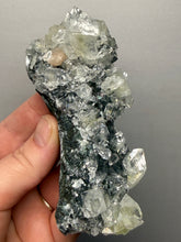 Load image into Gallery viewer, High-Grade Green Apophyllite with Pink Stilbite on Black Chalcedony – Deccan Traps, India