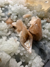 Load image into Gallery viewer, XXL Museum-Quality Golden Optical Calcite & Red Heulandite Encrusted Pink Stilbite on Druzy Chalcedony | India | Mineral Display Showpiece Specimen