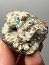 Load image into Gallery viewer, Rare Electric Blue Pentagonite on Druzy Matrix – Collector Mineral Specimen | India
