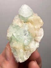 Load image into Gallery viewer, High-Grade Gemmy Green Apophyllite on White Stilbite | Deccan Traps, Maharashtra, India