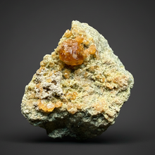 Load image into Gallery viewer, Hessonite Garnet Cluster on Matrix – Natural Collector Specimen from Pakistan | High-Grade Orange-Red Garnet Crystals