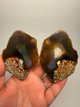 Load image into Gallery viewer, High-Grade Indonesian Sumatra Agate Pair – Vibrant Banded Chalcedony with Rich Color Zoning | Ethical Lapidary & Collector Display Specimens