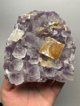 Load image into Gallery viewer, Golden Cubic Calcite on Amethyst Cluster | Maharashtra, India (Collector Specimen)