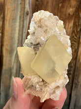 Load image into Gallery viewer, Golden Yellow “Diamond” Calcite on Pearl Heulandite Matrix | Maharashtra, India